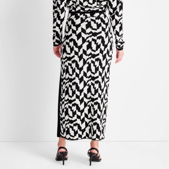 Future Collective Kahlana Barfield Brown Black & White Geometric Knit Midi Skirt - Picture 4 of 5